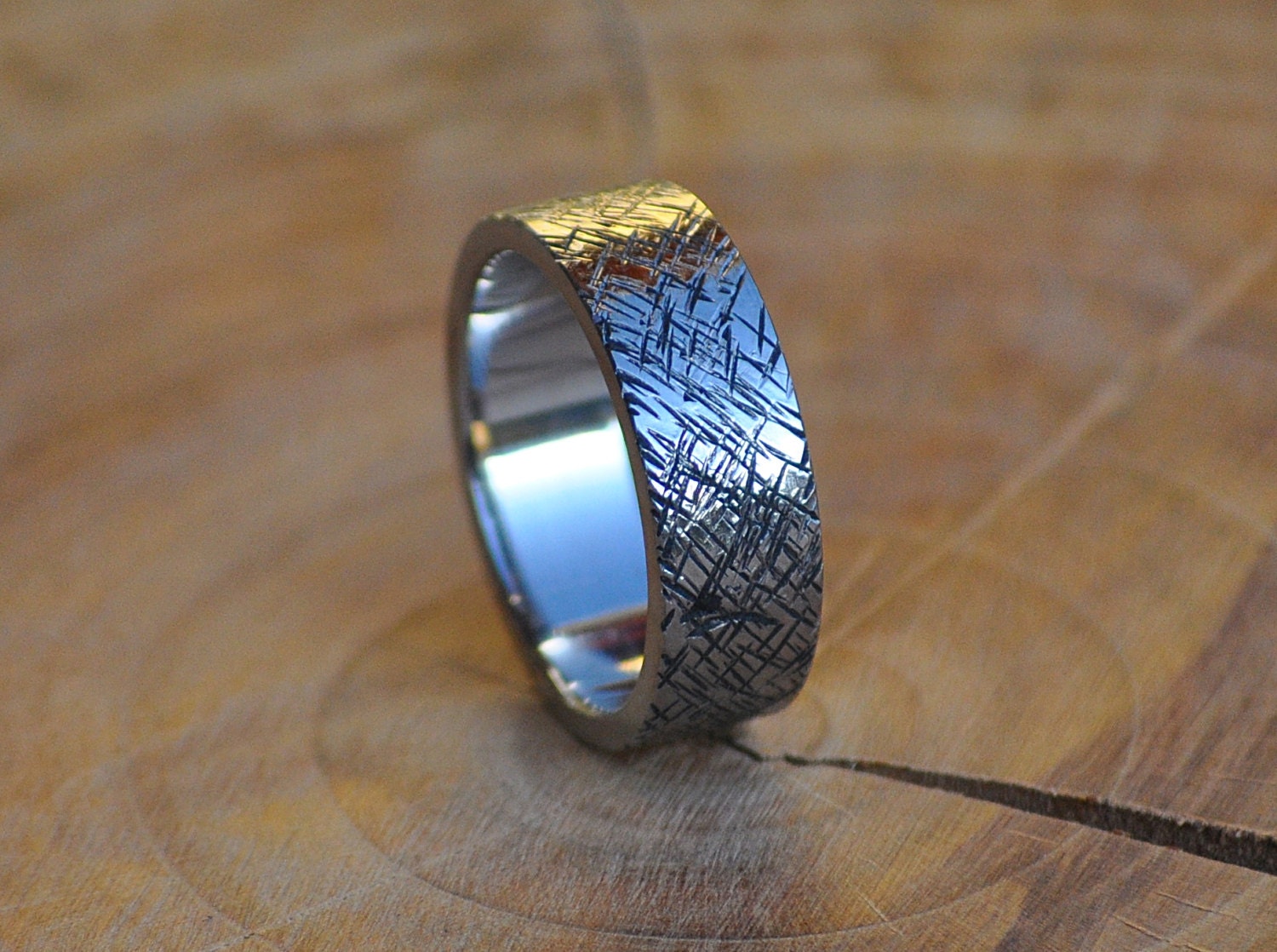 Handmade Hammered Stainless Steel Ring, Rustic Mens Wedding Band