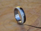 Handcrafted Stainless Steel Ring with Deer Antler and Ebony Wood Inlays