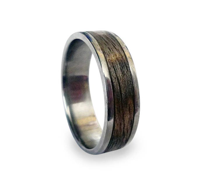 Mens Titanium Ring: Ziricote Wood Inlay Wedding Band