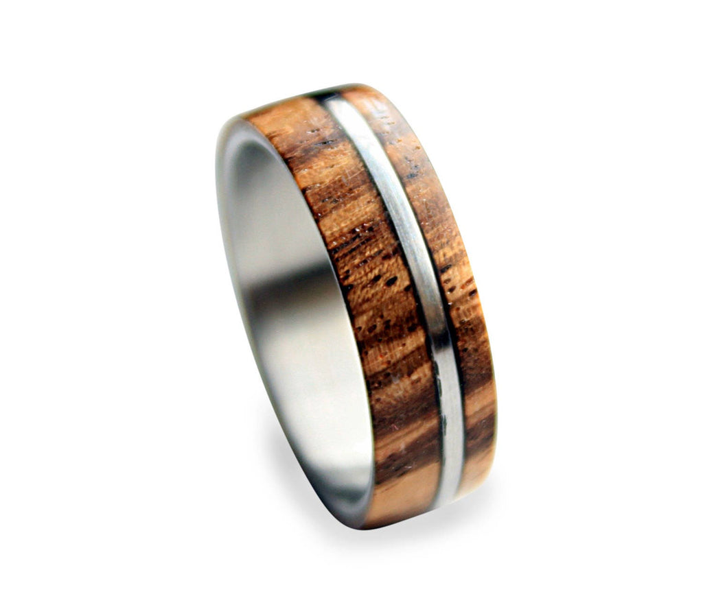 Titanium Ring with Zebrano Wood Inlay & Stripe