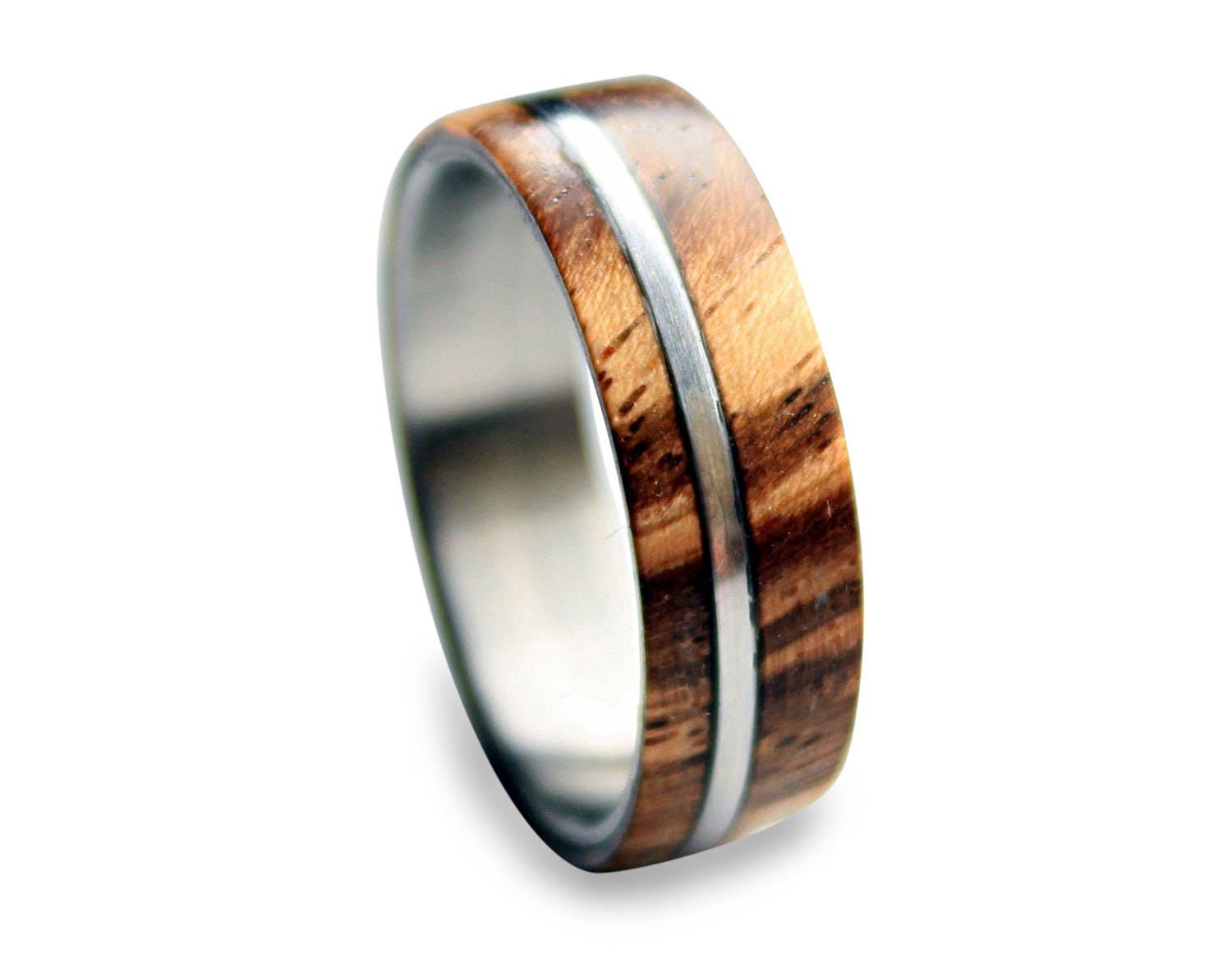Titanium Ring with Zebrano Wood Inlay & Stripe