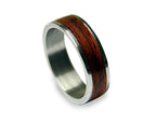 Titanium Ring with Mahogany Wood Inlay - Handmade Wooden Band