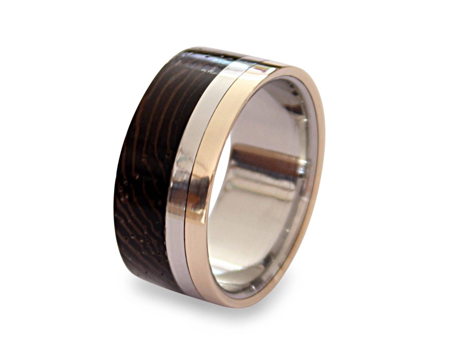 Titanium Wedding Band: Wenge Wood Inlay, Bronze Pinstripe