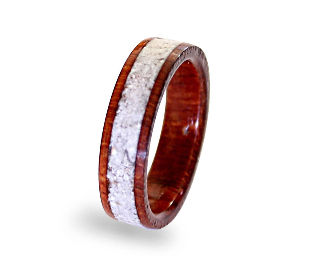 Handmade Mahogany Wood Ring with Crushed Shell Inlay