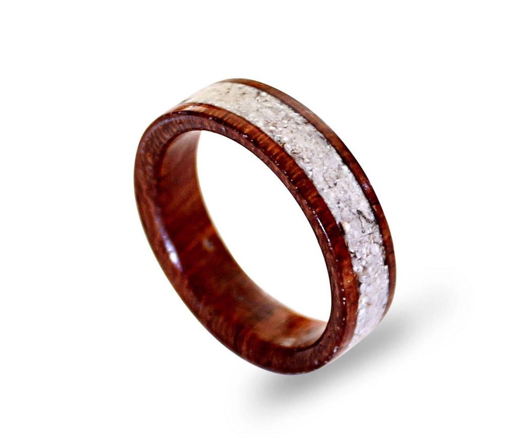 Handmade Mahogany Wood Ring with Crushed Shell Inlay