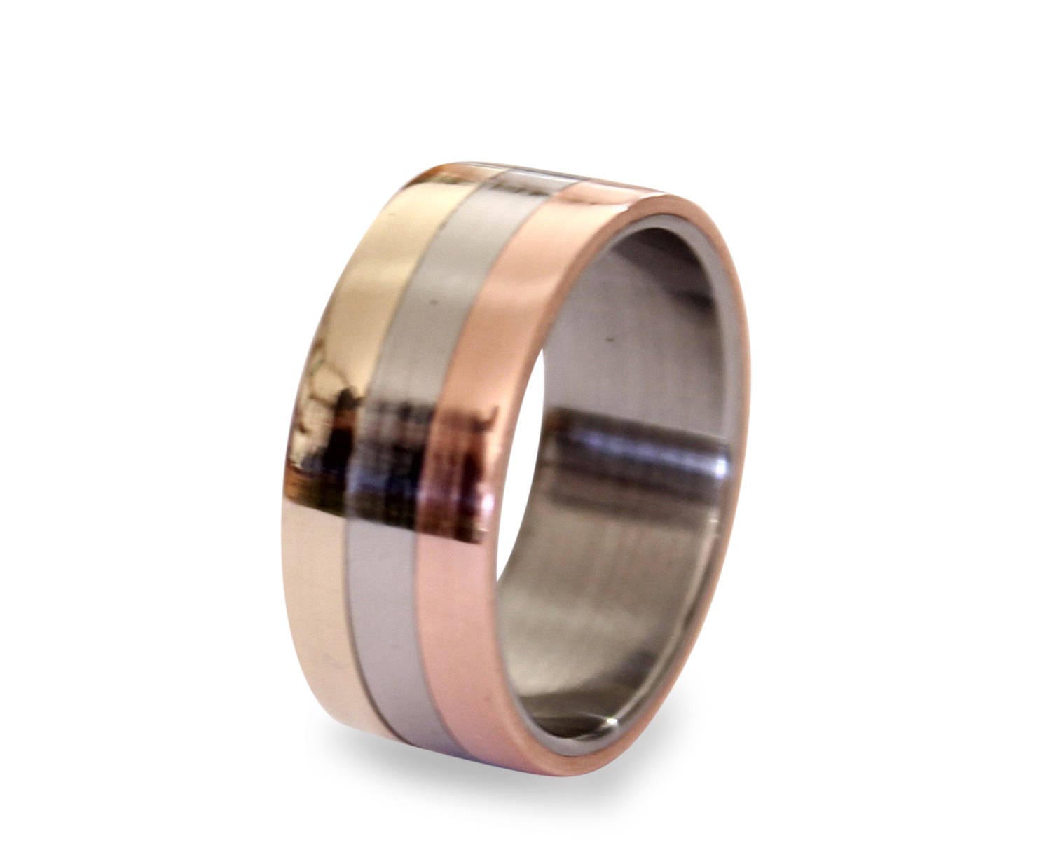 Titanium Wedding Band: Copper Inlay, Bronze Pinstripe