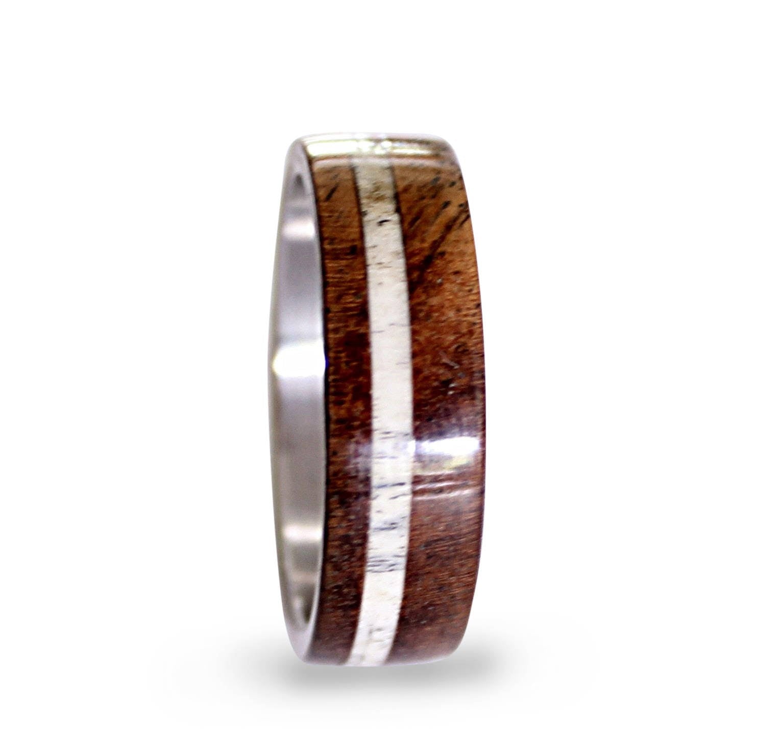 Oak Wood & Deer Antler Inlay Titanium Ring