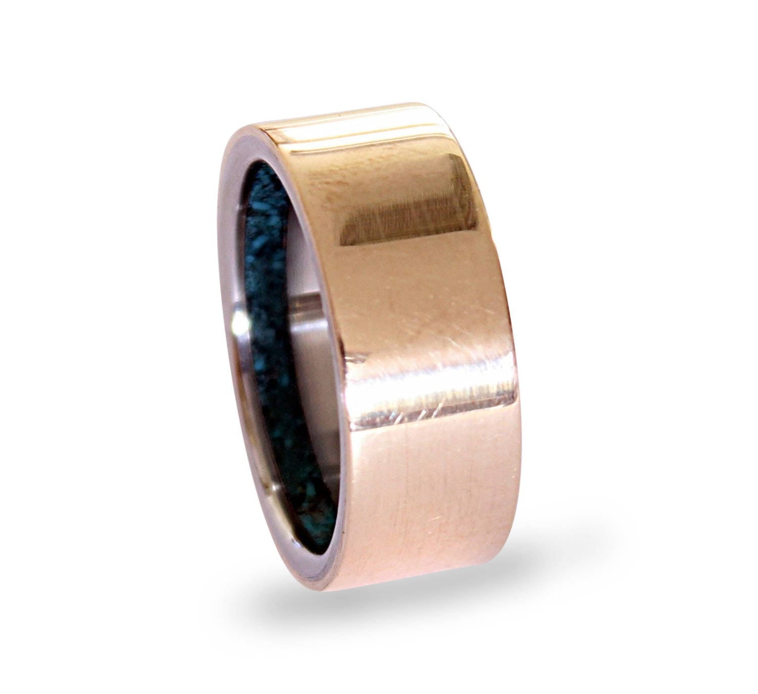 Titanium Wedding Band: Bronze Ring with Turquoise Inlays
