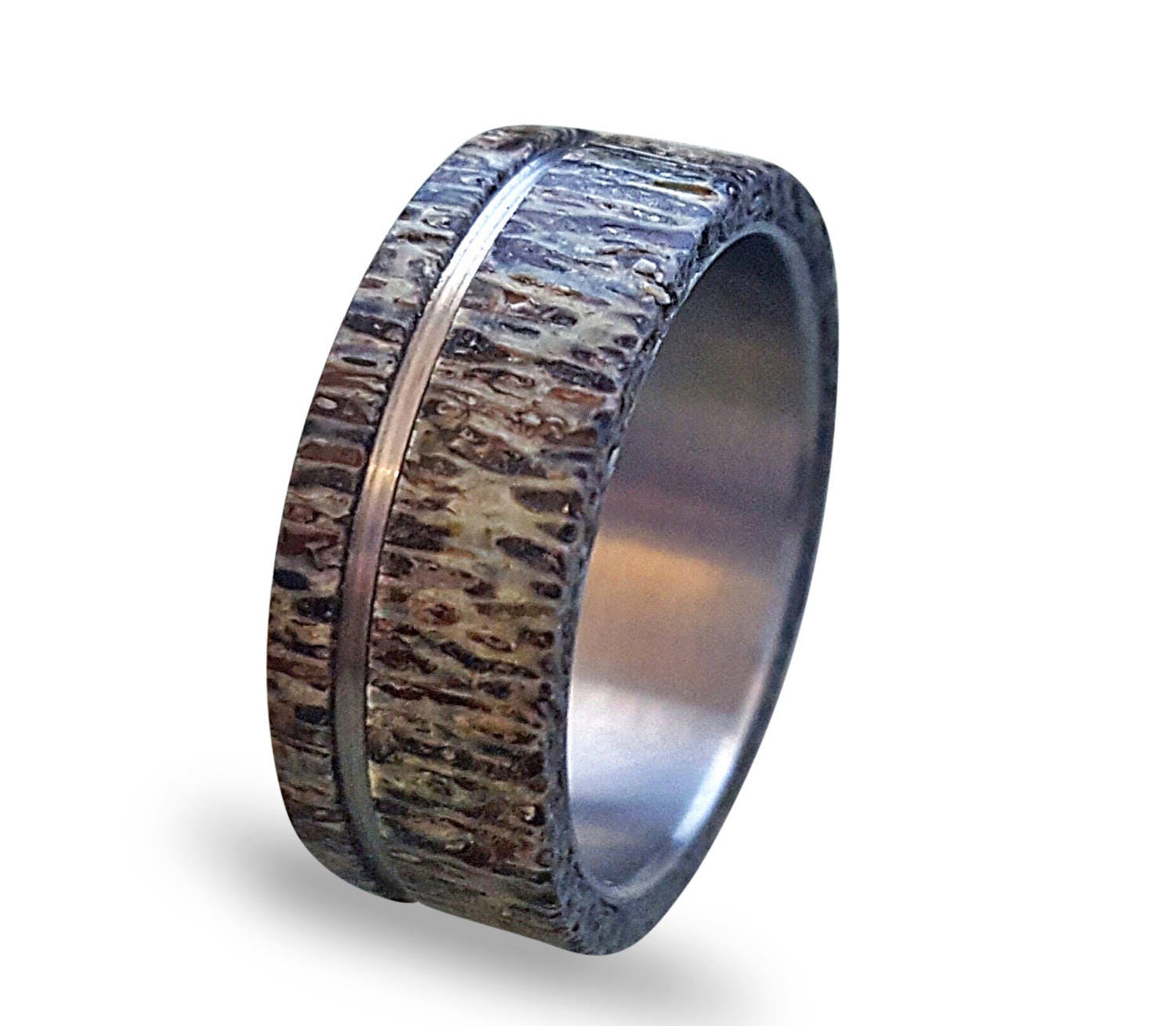 Titanium Ring with Deer Antler Inlay: Hypoallergenic Band