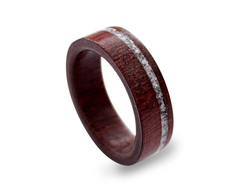 Handmade Amaranth Wood Ring with Crushed Shell Inlay