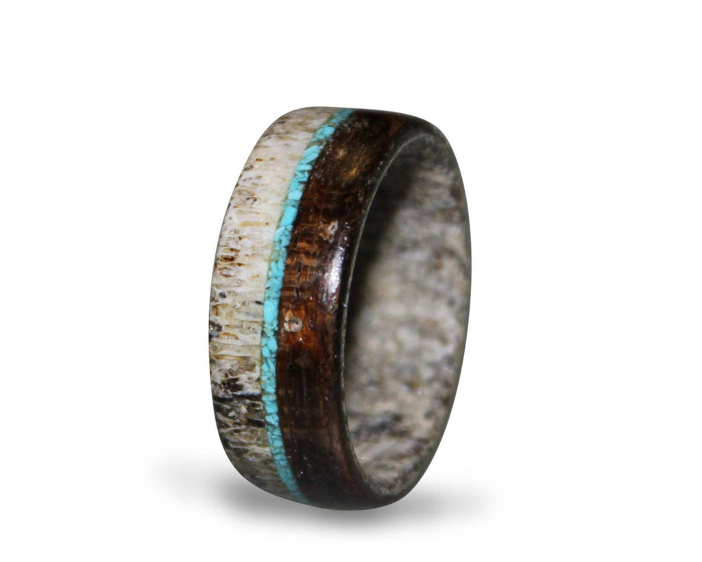Deer Antler Ring, Ziricote Wood, Turquoise Inlays