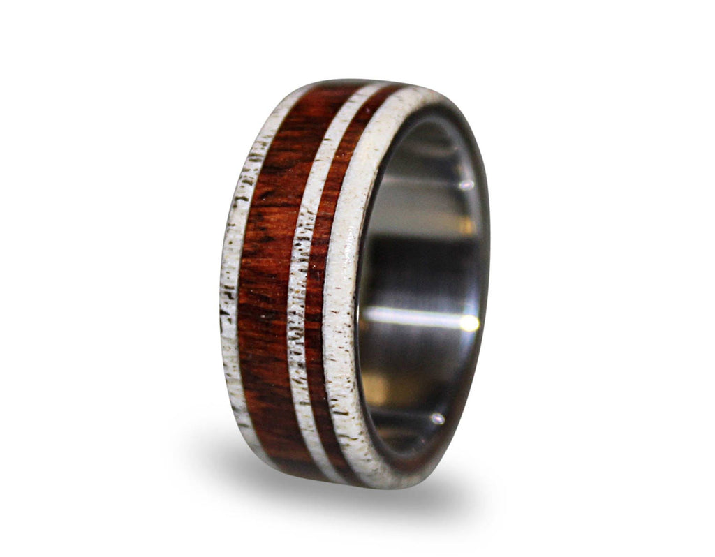 Titanium Wedding Band: Cocobolo Wood & Deer Antler Inlay