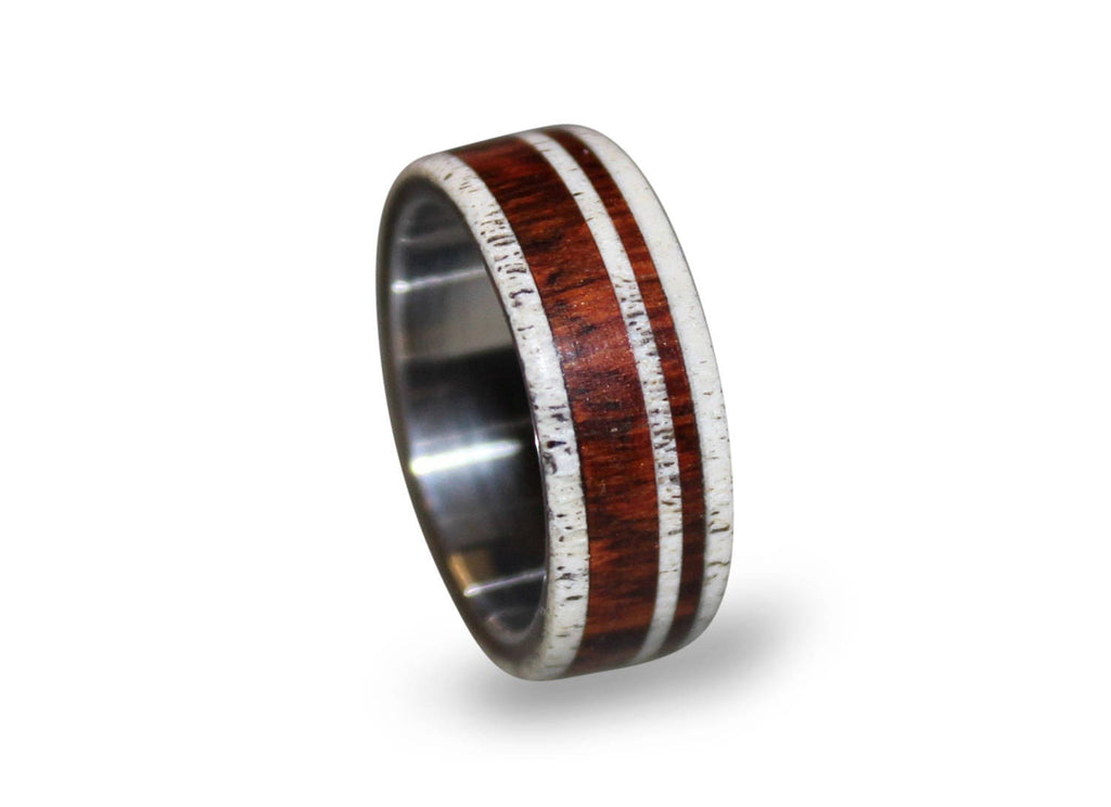 Titanium Wedding Band: Cocobolo Wood & Deer Antler Inlay