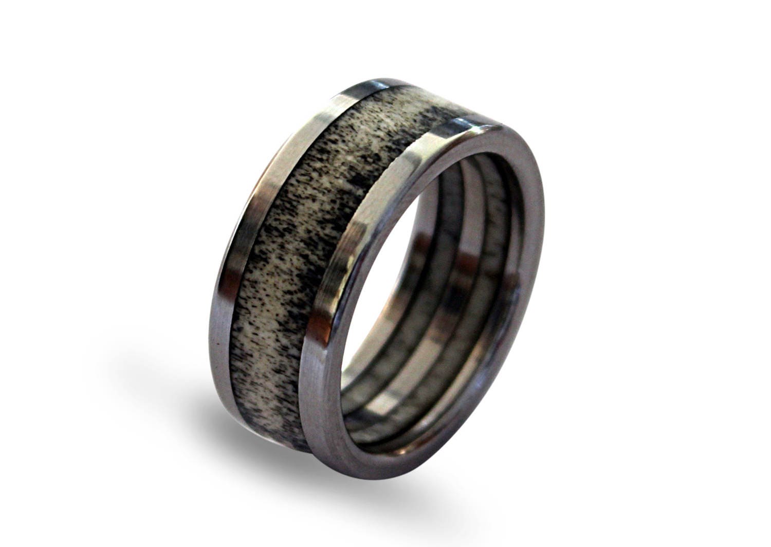 Hunters Deer Antler Titanium Band - Unique Titanium Mens Ring