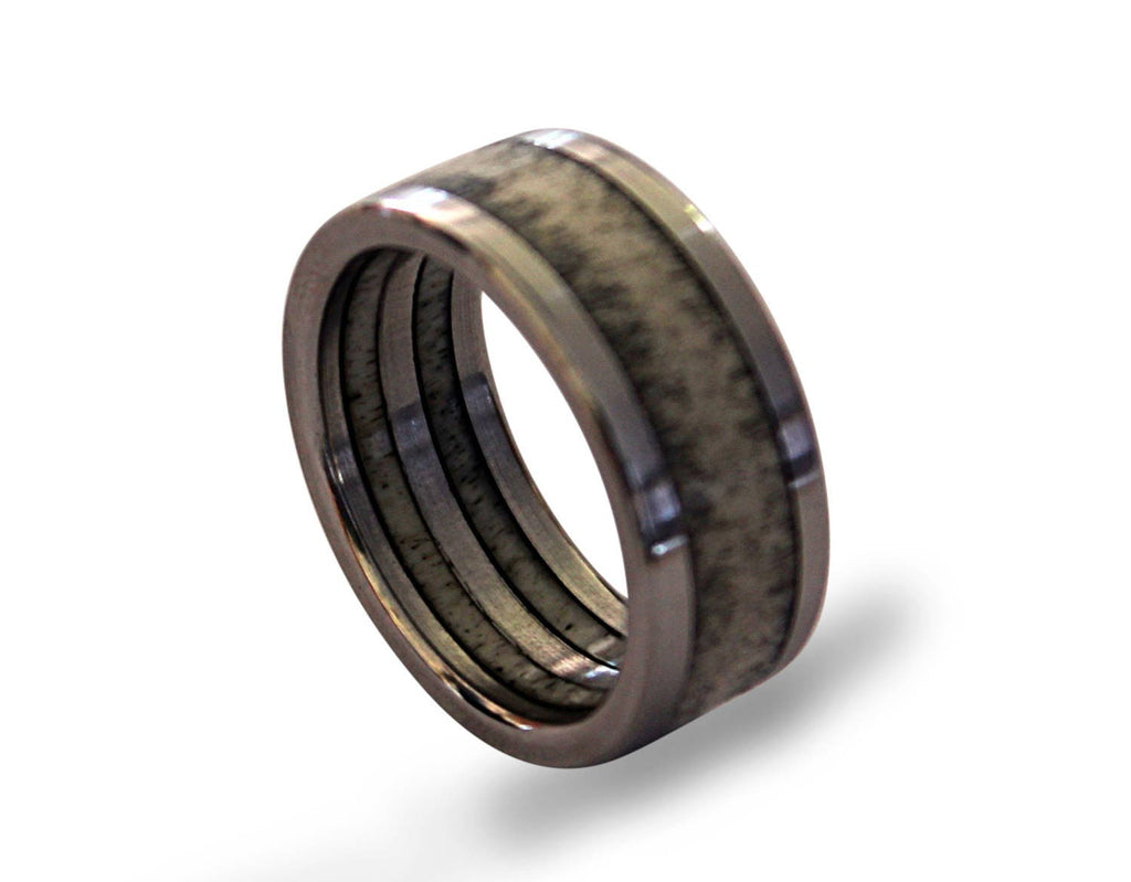 Hunters Deer Antler Titanium Band - Unique Titanium Mens Ring
