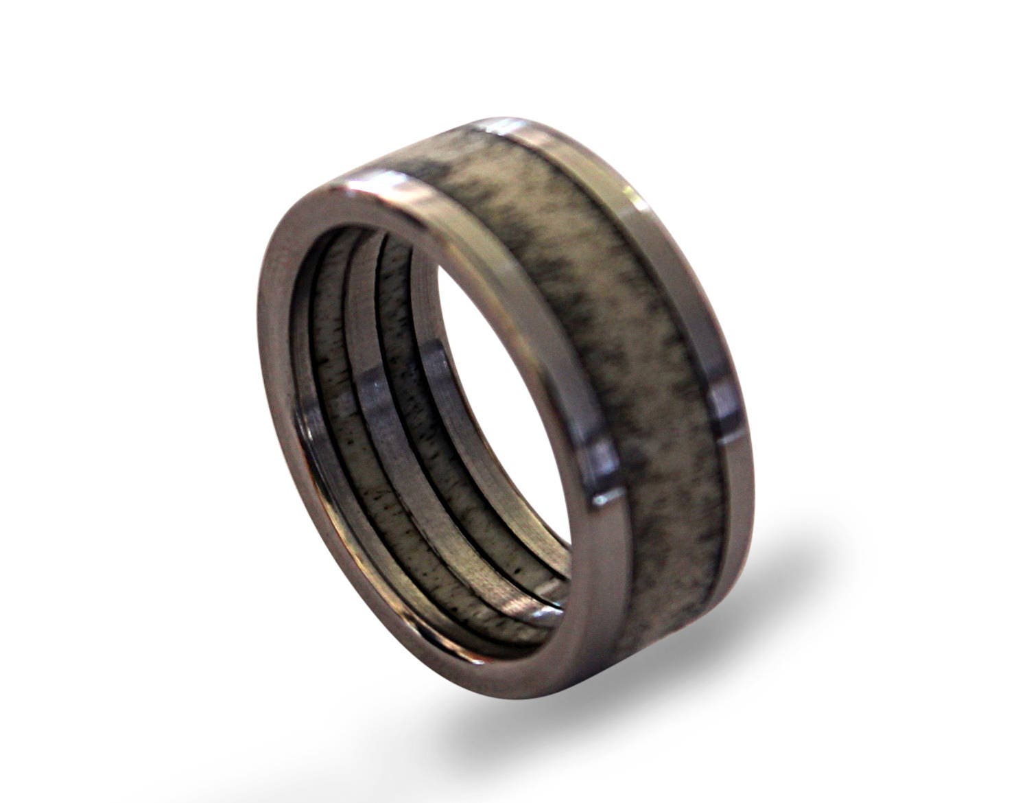 Hunters Deer Antler Titanium Band - Unique Titanium Mens Ring