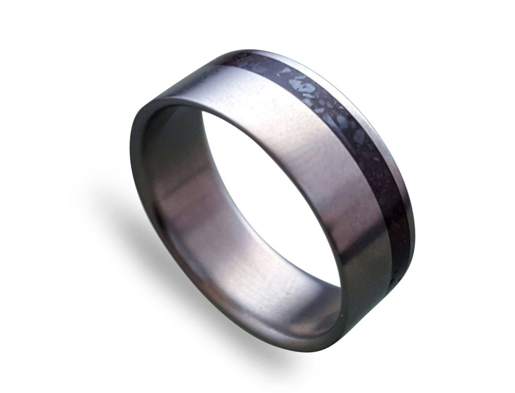Titanium Wedding Band: Dinosaur Fossil Inlay, Handmade Ring