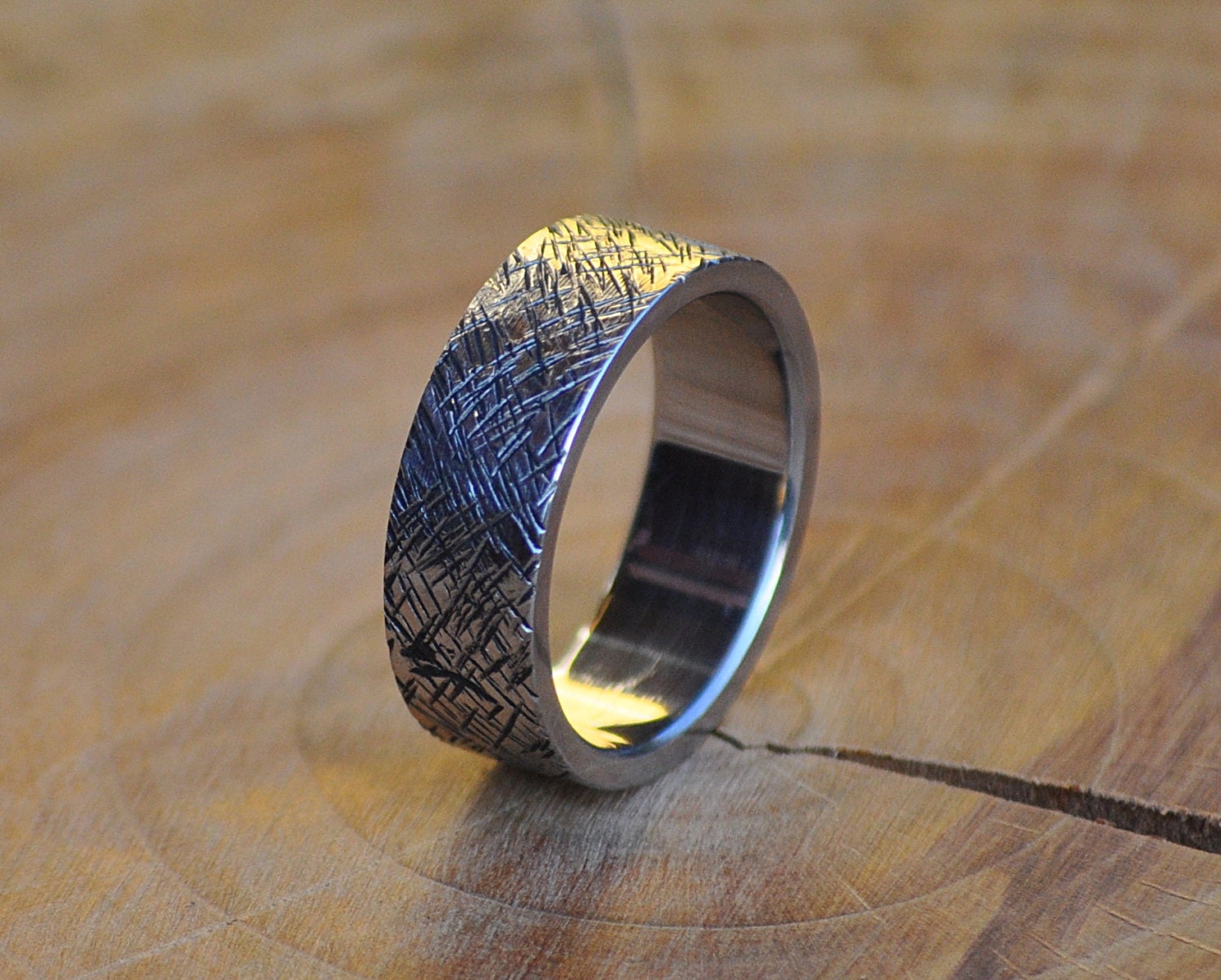 Handmade Hammered Stainless Steel Ring, Rustic Mens Wedding Band