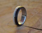Handcrafted Stainless Steel Ring with Deer Antler and Ebony Wood Inlays