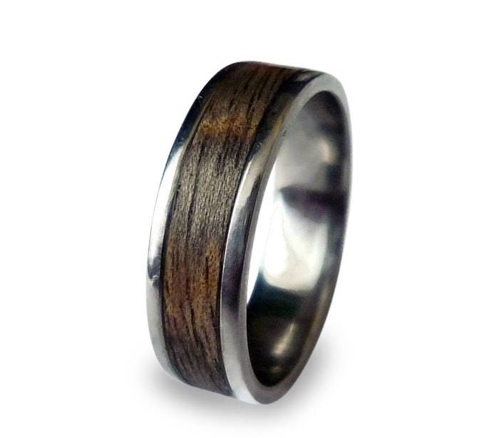 Mens Titanium Ring: Ziricote Wood Inlay Wedding Band