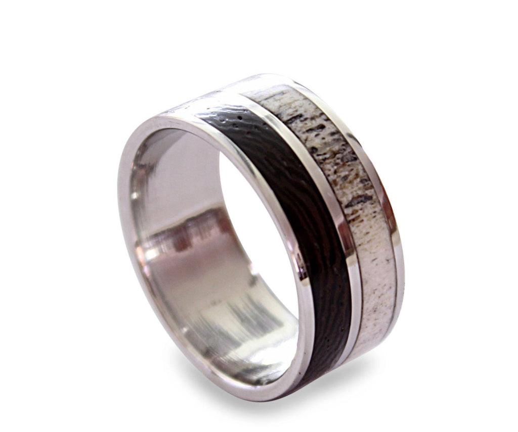 Titanium Ring: Wenge Wood & Deer Antler Inlay Wedding Band