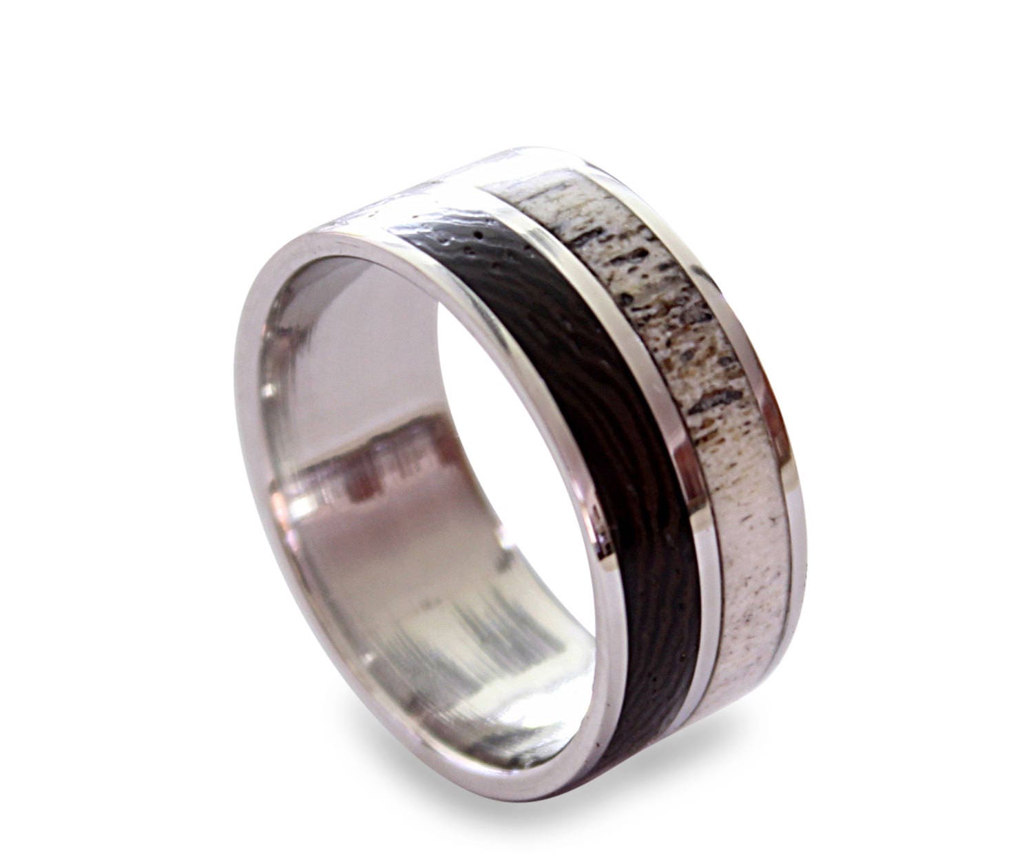 Titanium Ring: Wenge Wood & Deer Antler Inlay Wedding Band