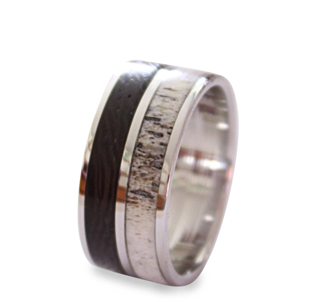 Titanium Ring: Wenge Wood & Deer Antler Inlay Wedding Band