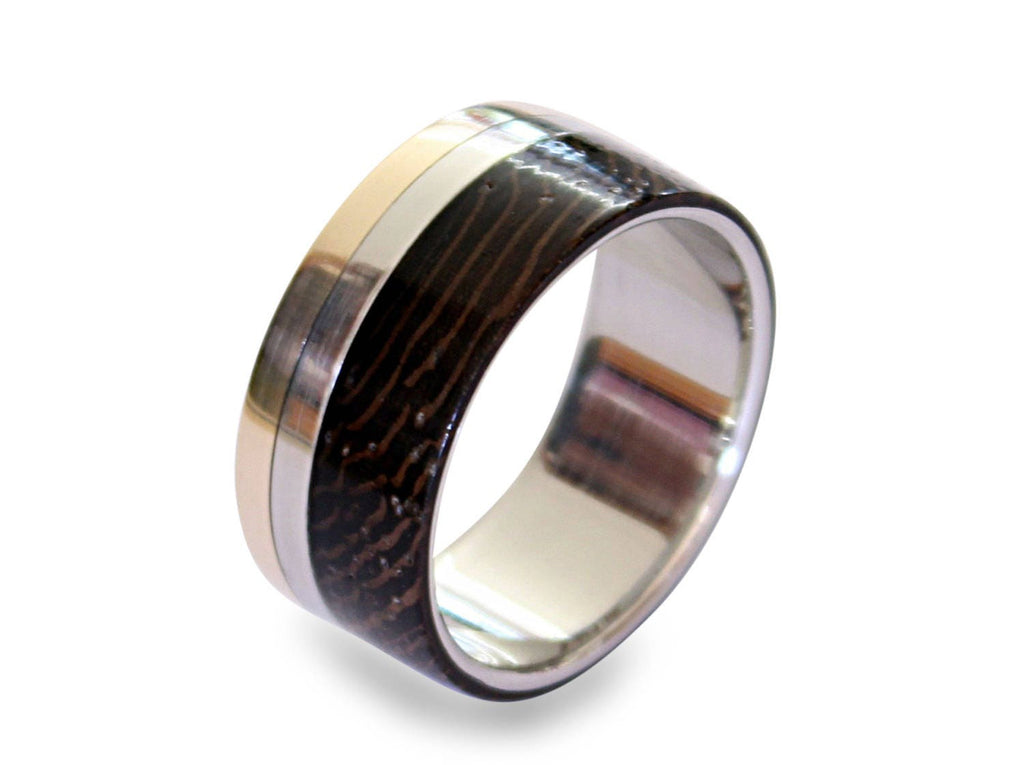 Titanium Wedding Band: Wenge Wood Inlay, Bronze Pinstripe