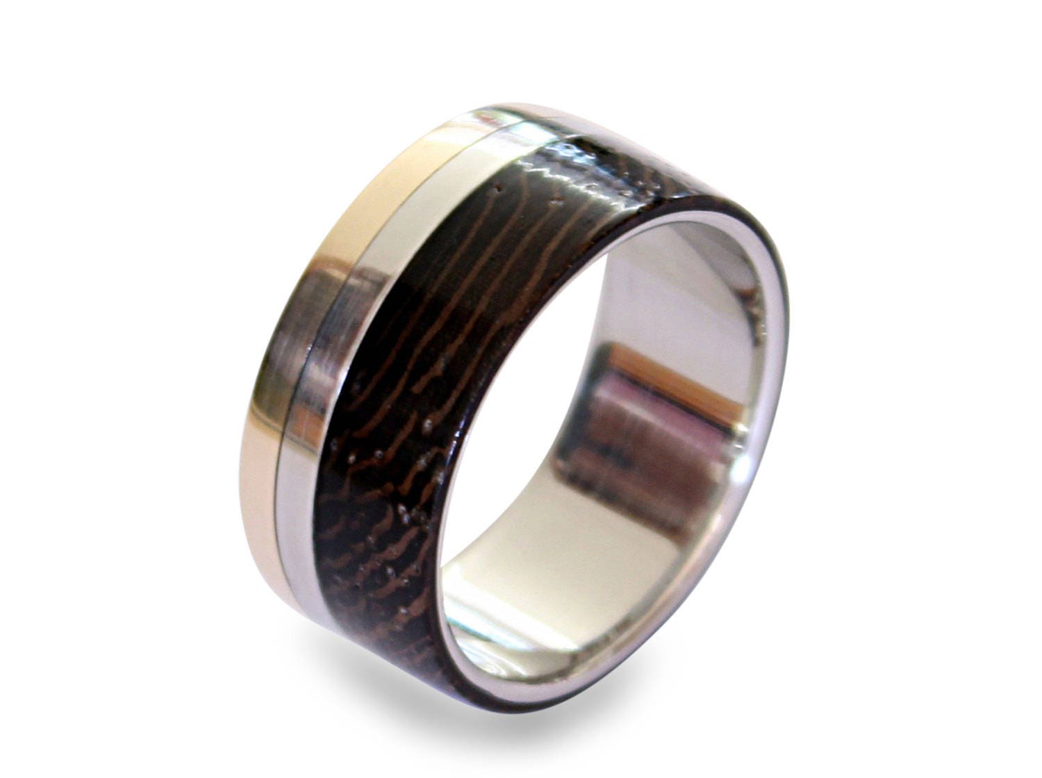 Titanium Wedding Band: Wenge Wood Inlay, Bronze Pinstripe