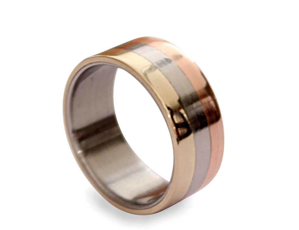 Titanium Wedding Band: Copper Inlay, Bronze Pinstripe