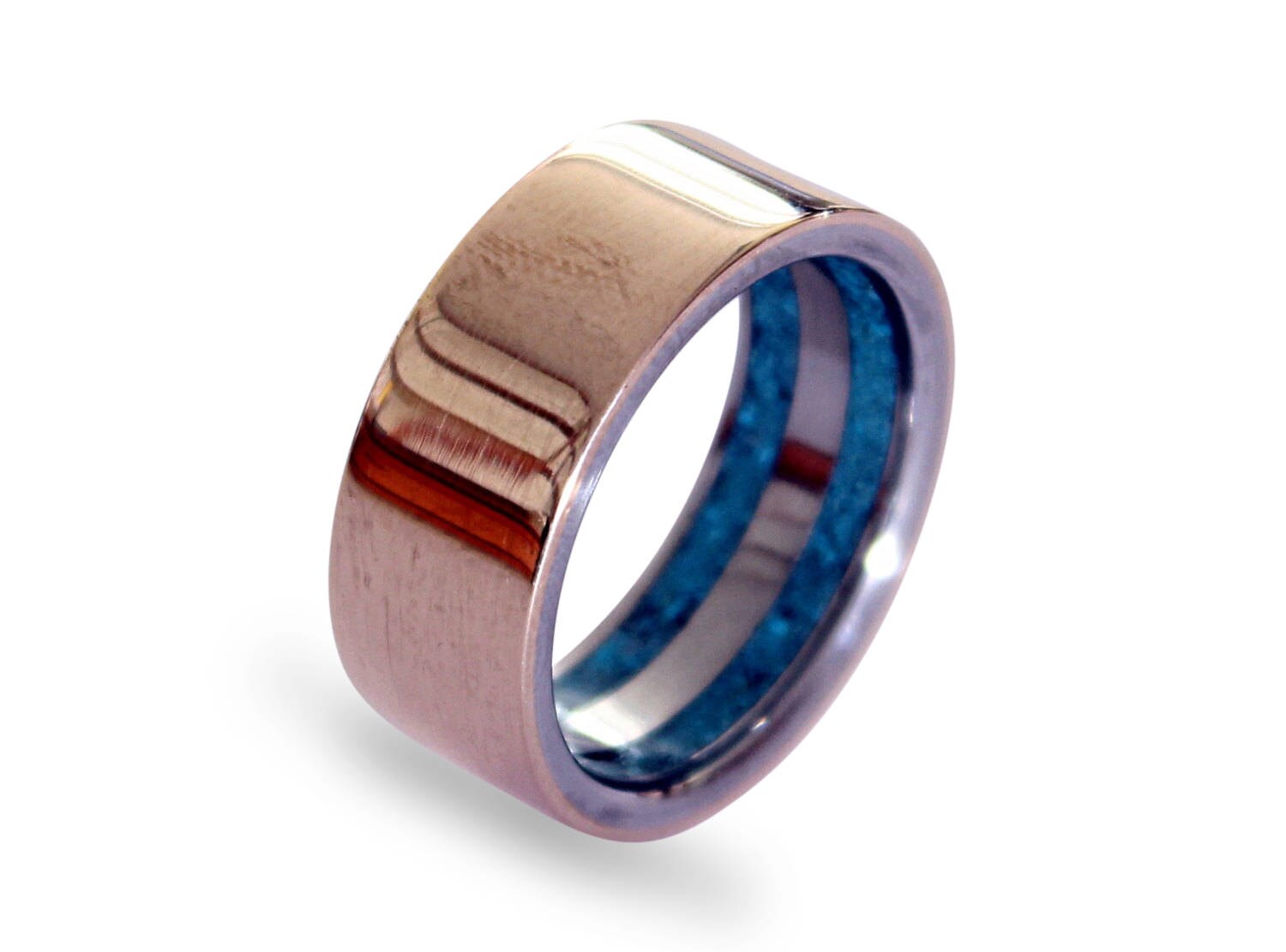 Titanium Wedding Band: Bronze Ring with Turquoise Inlays