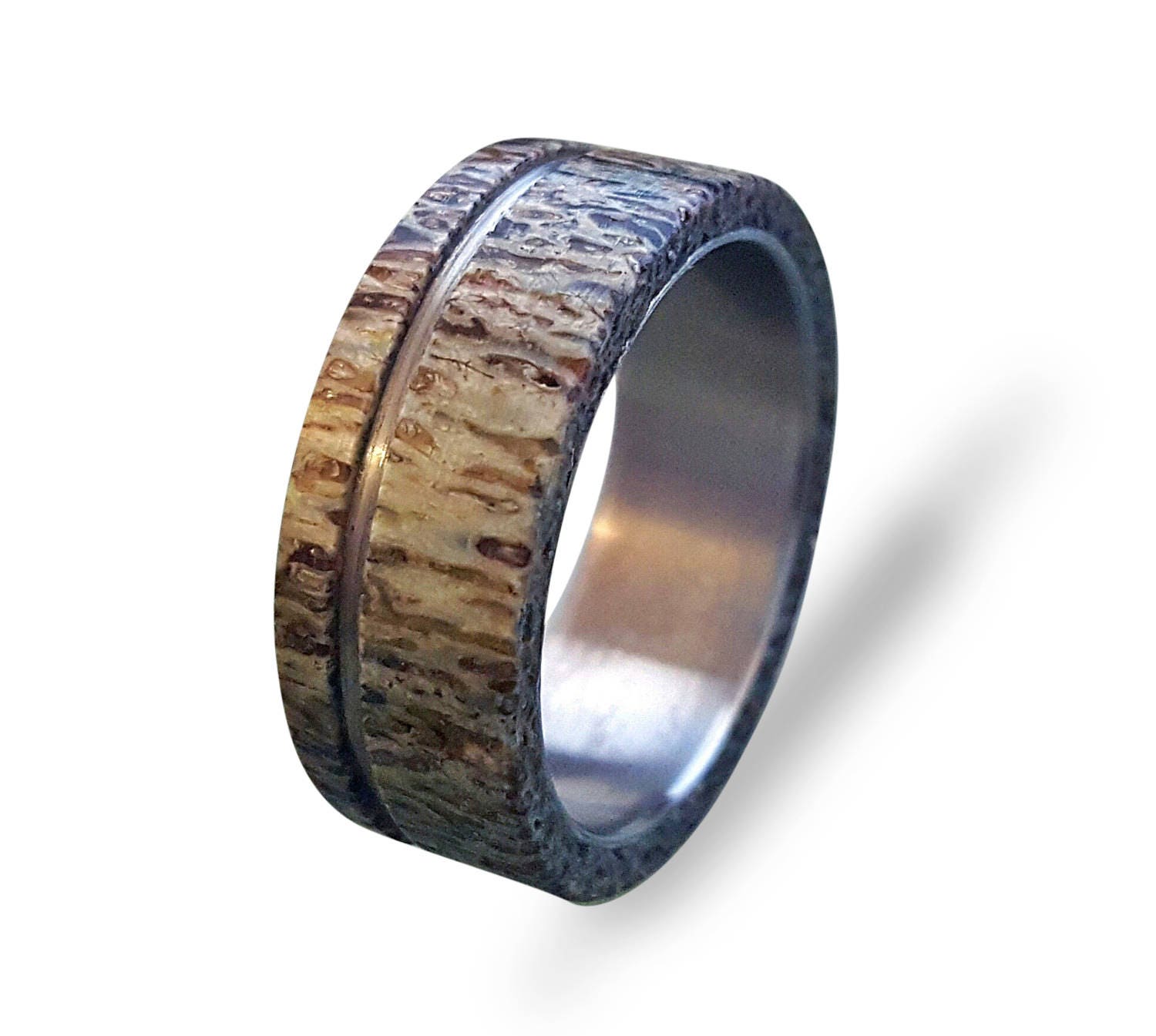 Titanium Ring with Deer Antler Inlay: Hypoallergenic Band