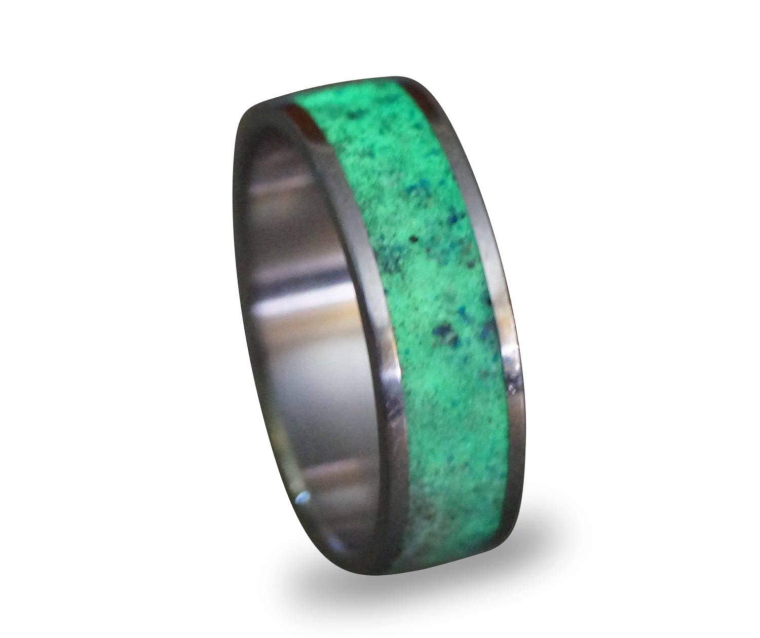 Titanium Ring: Malachite Inlay, Glow in the Dark Band