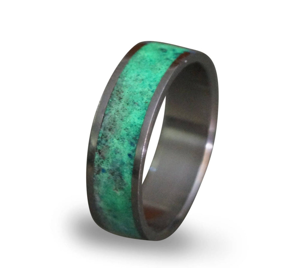 Titanium Ring: Malachite Inlay, Glow in the Dark Band