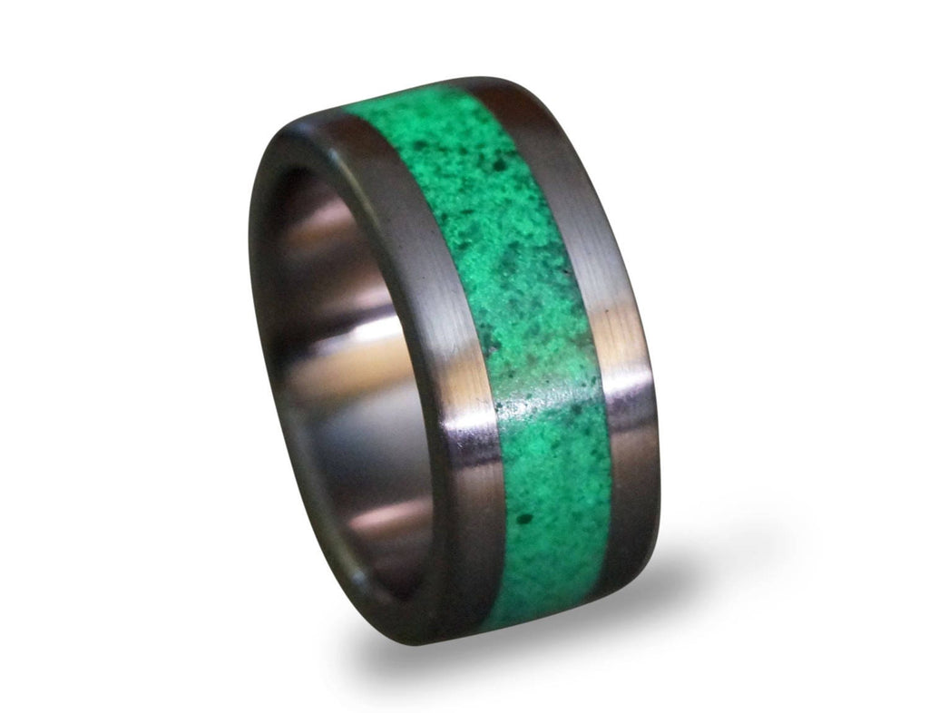 Titanium Ring: Malachite Inlay, Glow in the Dark Band