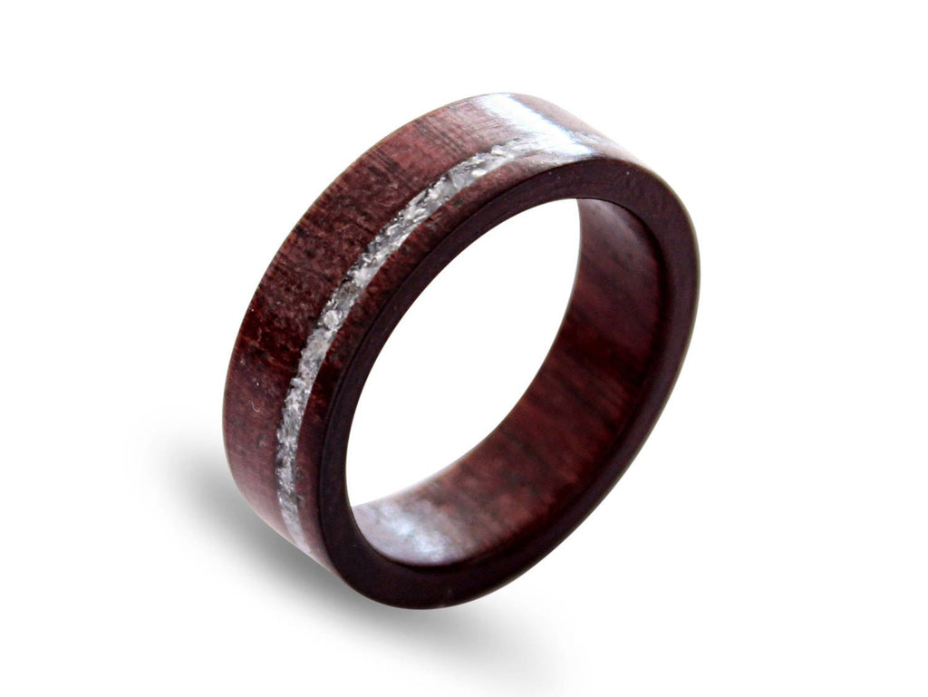 Handmade Amaranth Wood Ring with Crushed Shell Inlay