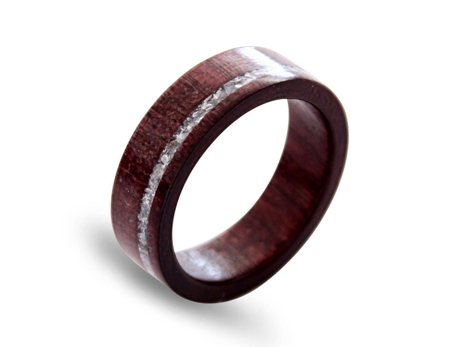 Handmade Amaranth Wood Ring with Crushed Shell Inlay