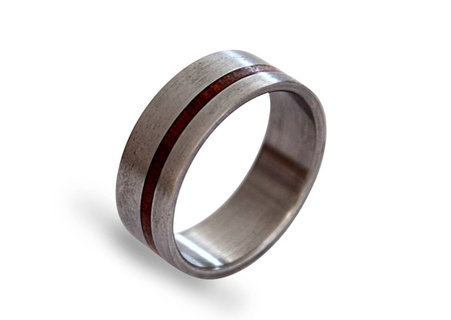 Handcrafted Brushed Titanium Ring with Organic Rose Root Detail
