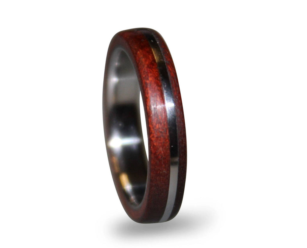 Titanium Ring with Red Heart Wood Inlay - Handmade Wedding Band