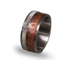 Titanium Ring: Deer Antler & Hammered Copper Inlay