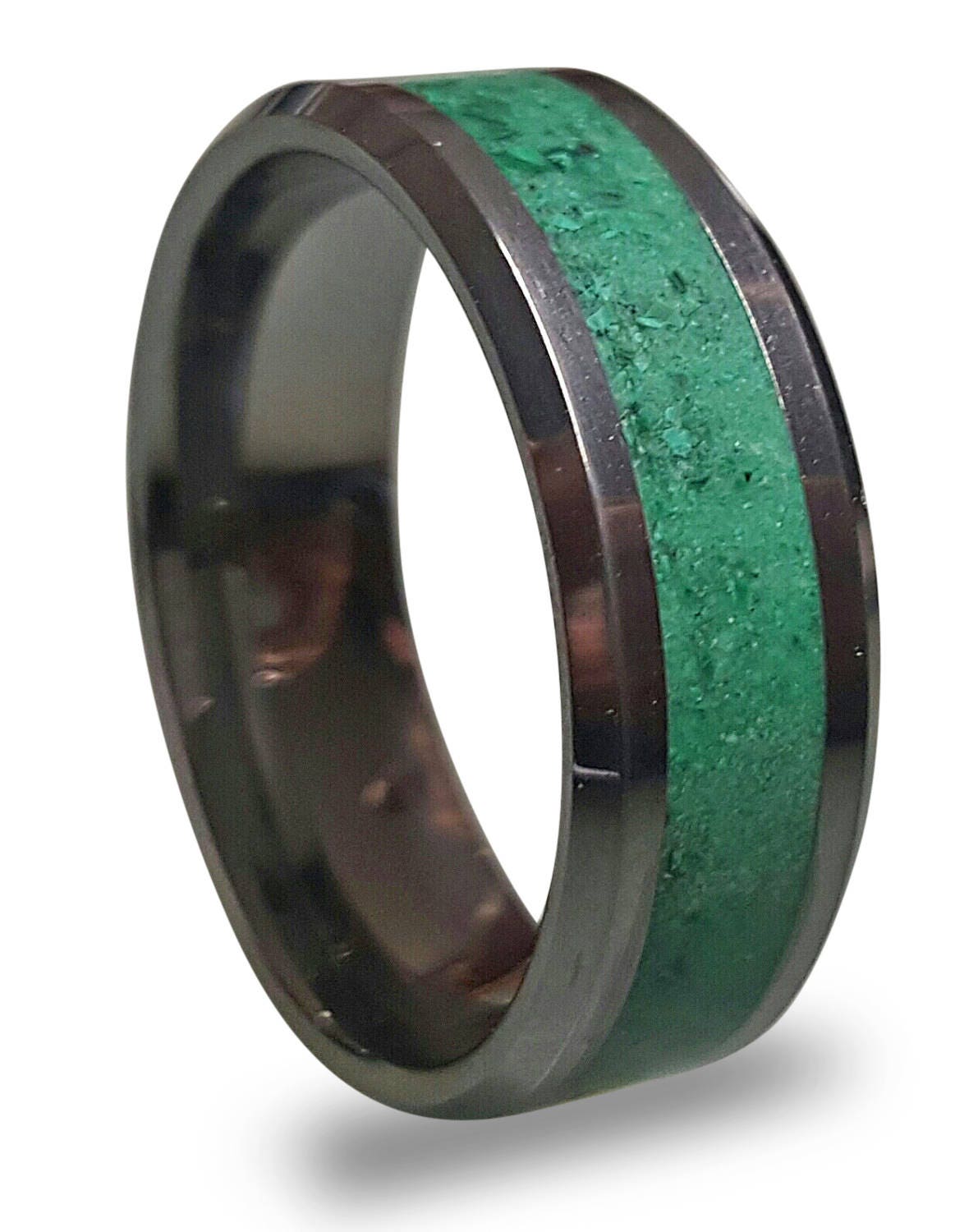 Tungsten Carbide Ring: Glow in the Dark Powder, Malachite Inlay