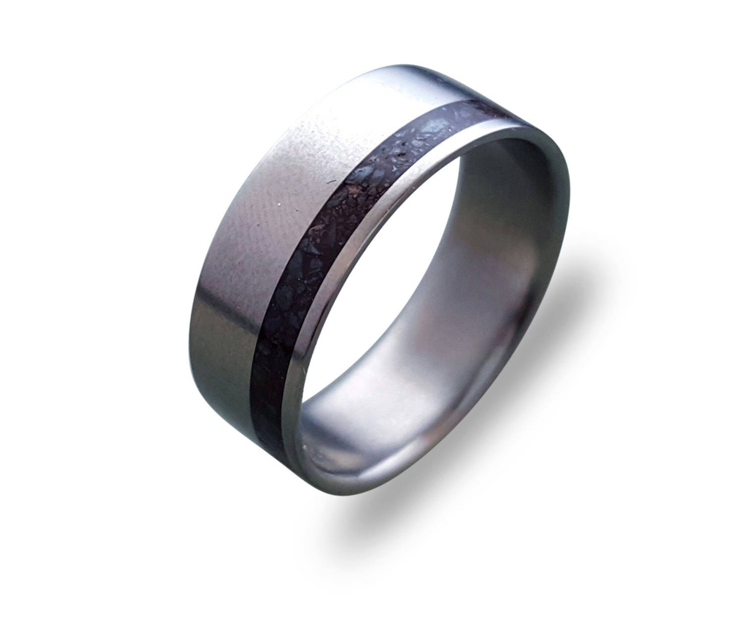 Titanium Wedding Band: Dinosaur Fossil Inlay, Handmade Ring