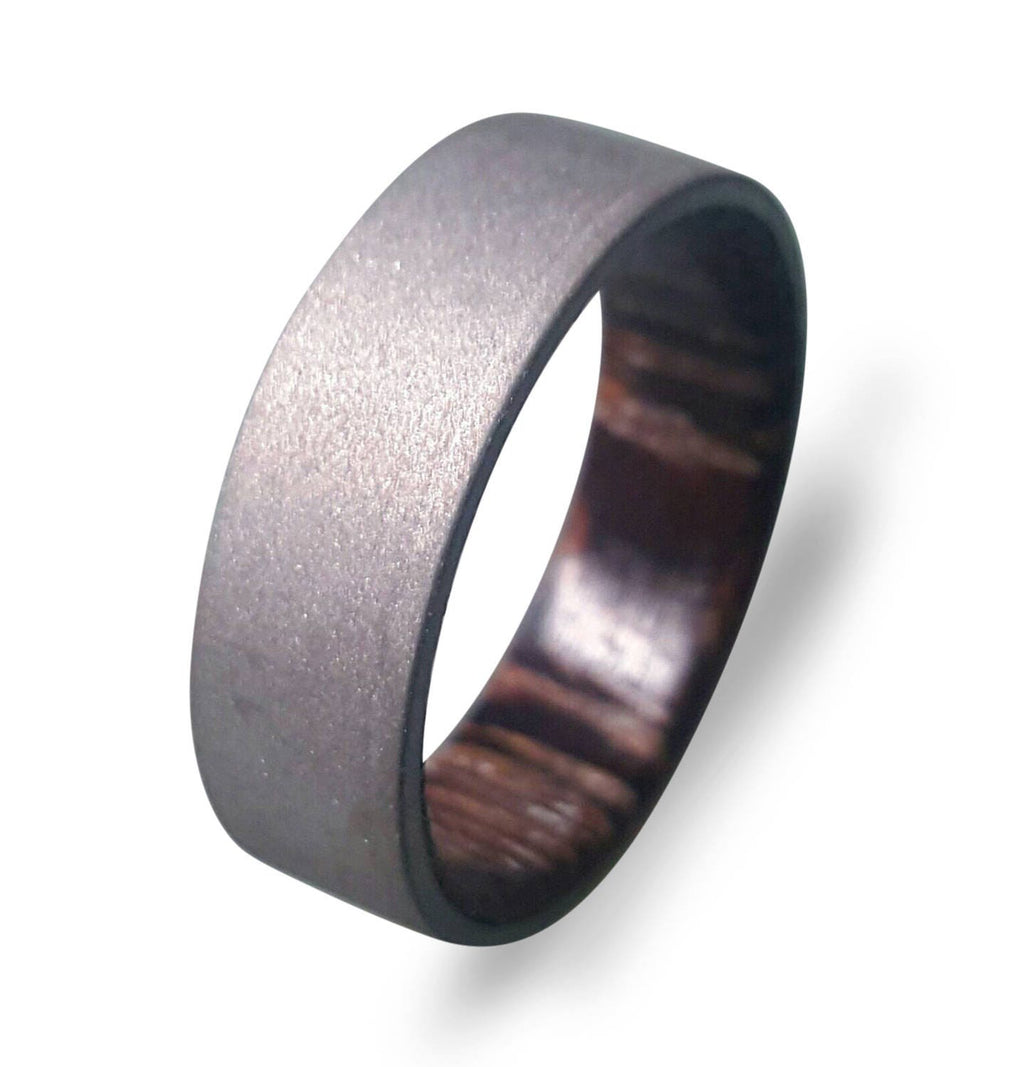Sand Blasted Titanium Ring: Wenge Wood Inlay, Matte Finish
