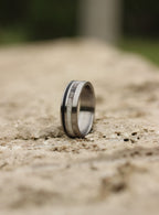 Titanium Ring: Ebony Wood & Deer Antler Inlay Wedding Band