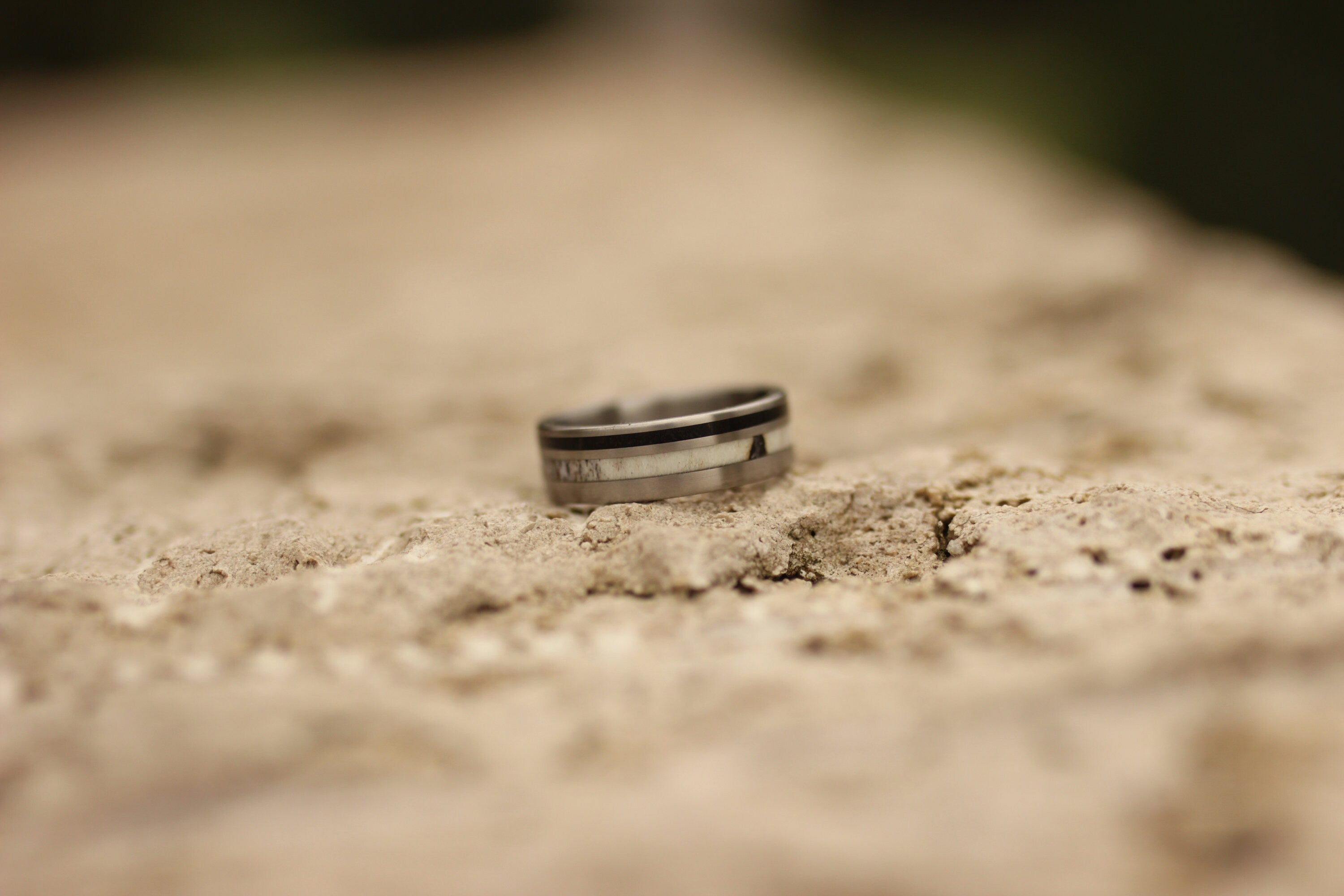 Titanium Ring: Ebony Wood & Deer Antler Inlay Wedding Band