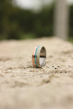 Titanium Wedding Band: Patina Copper, Turquoise & Deer Antler Inlay