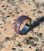 Custom Titanium Wedding Ring: Wenge Wood & Amethyst Inlay