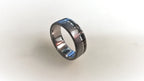 Damascus Steel & Titanium Wedding Band with Pyrite Inlay