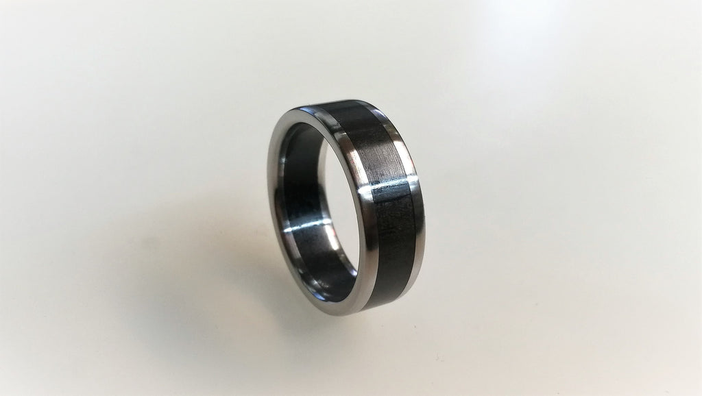 Titanium Ring with Ebony Wood Inlay: Mens Wedding Band