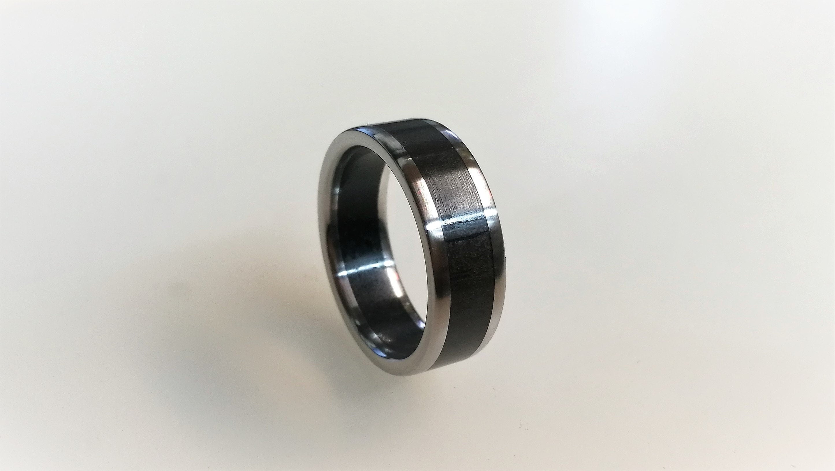 Titanium Ring with Ebony Wood Inlay: Mens Wedding Band